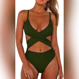NWT CHRII One Piece Criss Cross High Waisted Cut Out Swimsuit, Small